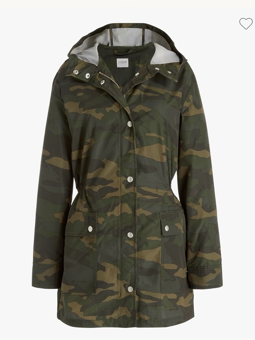 J. Crew Factory Camo Hooded Rain Jacket Utility NWT Women’s Large Moss Ivy